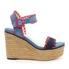 JIMMY CHOO ABIGAIL 100 NAVY AND RASPBERRY MIX SUEDE CHUNKY WEDGES WITH WHIPSTITCHING,ABIGAIL100DWW S