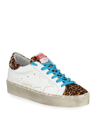 Golden Goose Hi Star Leather & Leopard Platform Sneakers In White/leopard