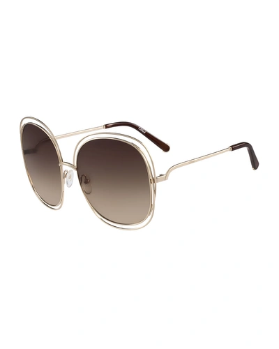 Chloé Carlina Trimmed Round Sunglasses In Pink/gold
