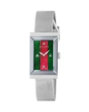 GUCCI G-FRAME RECTANGULAR MOTHER-OF-PEARL WATCH W/ MESH STRAP,PROD219540071