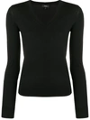 Theory Round-neck Ribbed Wool-blend Jumper In Black