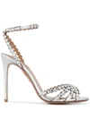 Aquazzura Womens White Tequila 105 Crystal-embellished Leather Heeled Sandals In Silver
