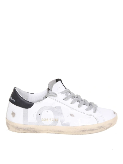 Golden Goose White Sneakers Love Print In Leather In White/silver