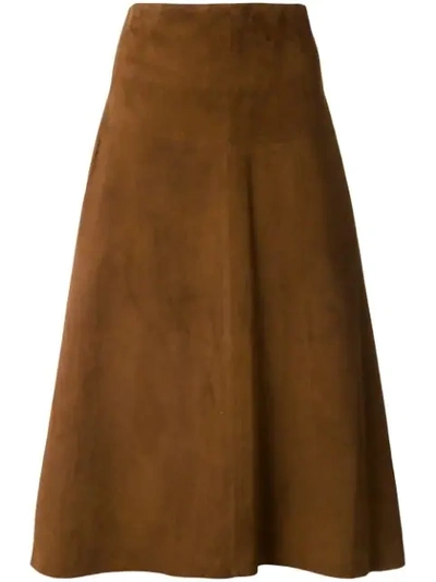 Almarosafur 中长a字形半身裙 - 棕色 In Brown