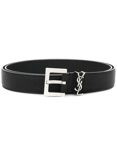 Saint Laurent Monogram-plaque Buckled Belt In Noir