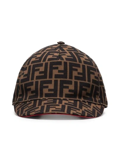 Fendi Baseball Hat With All-over Ff Print In Brown