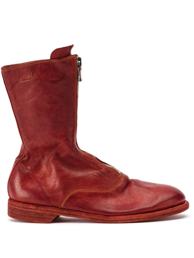 Guidi Zipped Ankle Boots In Red