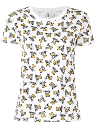 Moschino Logo Bear Print T In White