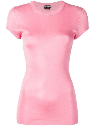 Tom Ford Ribbed Round Neck T-shirt - 粉色 In Pink