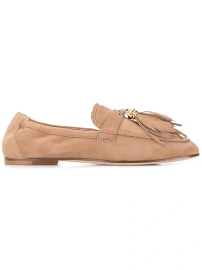 Tod's Pink Suede Loafers With Tassel