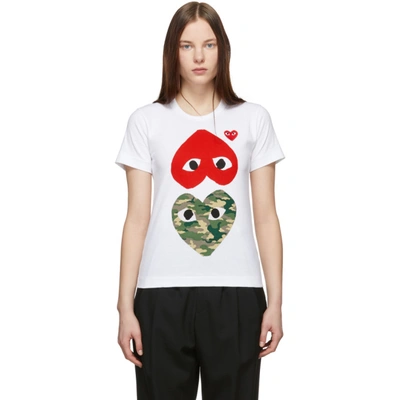 Comme Des Garçons Play Comme Des Garcons Play White And Red Camo Hearts T-shirt