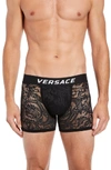 Versace Men's Lace Mesh Long Boxer Briefs In Black
