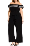 CITY CHIC DEMURE OFF THE SHOULDER JUMPSUIT,00142979