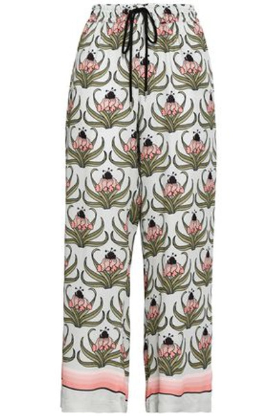 Markus Lupfer Woman Floral-print Crepe Wide-leg Trousers Light Grey