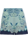 ETRO ETRO WOMAN CROCHET-TRIMMED PRINTED WASHED-SILK SHORTS GREY GREEN,3074457345620202656