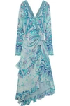 ETRO WRAP-EFFECT EMBELLISHED PRINTED SILK-GEORGETTE MIDI DRESS,3074457345620173723