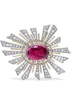KENNETH JAY LANE KENNETH JAY LANE WOMAN GOLD AND SILVER-TONE, CRYSTAL AND STONE BROOCH MAGENTA,3074457345620073624