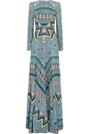 ETRO ETRO WOMAN OPEN-BACK CUTOUT PRINTED CREPE DE CHINE GOWN TURQUOISE,3074457345618165384