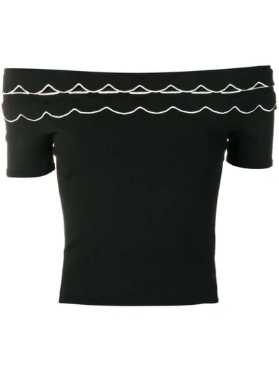 Alexander Mcqueen Off-the-shoulder Scalloped Stretch-knit Top In Black