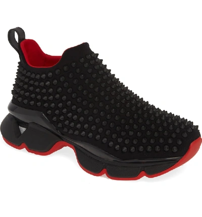 Christian Louboutin Spike Sock Donna Studded Neoprene Sneakers In Black