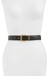 Saint Laurent Golden Ysl Monogram Croc-embossed Leather Belt In Black/ Gold