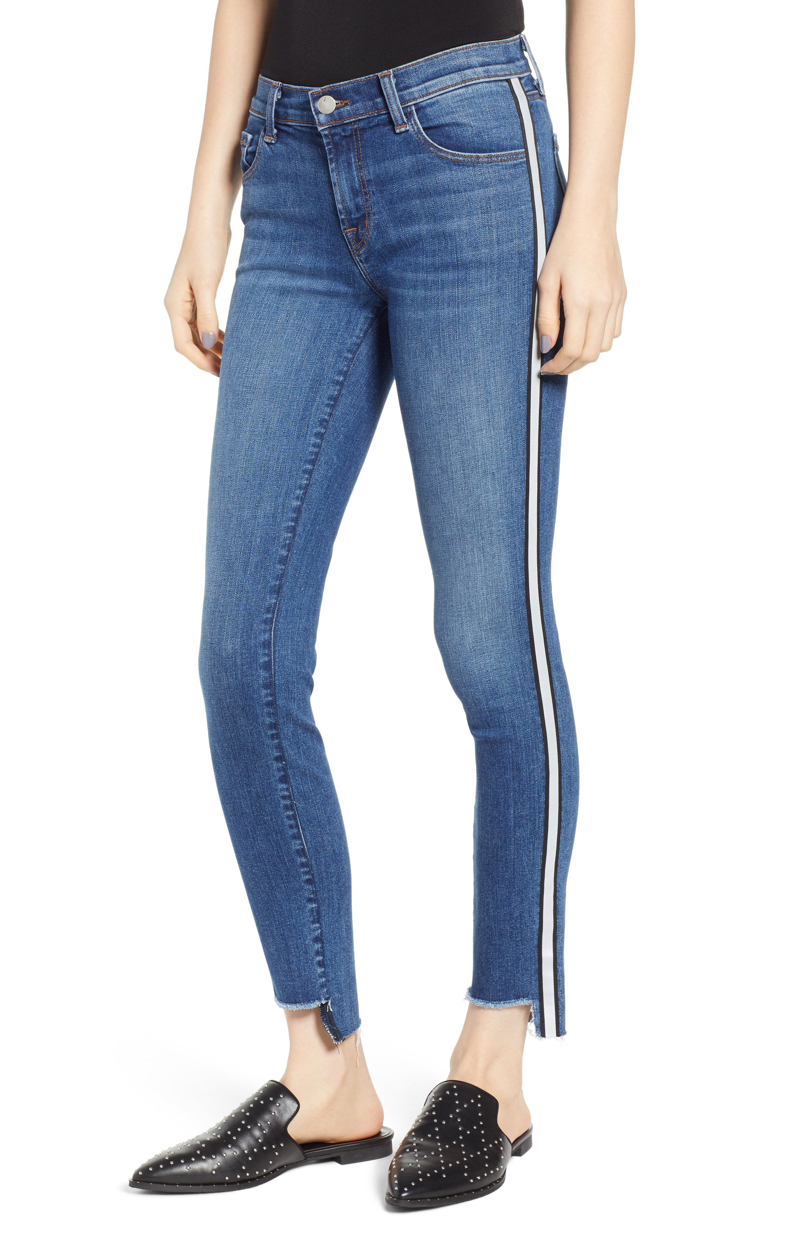 J Brand 811 Mid-rise Skinny Step-hem Jeans W/ Side Stripes In Reflecting |  ModeSens