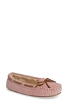 Minnetonka Petra Trapper Faux Fur Lined Moccasin In Blush Pink Suede