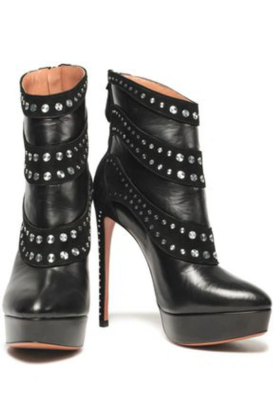 Alaïa Woman Studded Suede-paneled Leather Platform Ankle Boots Black
