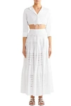 ALAÏA ALAÏA WOMAN LASER-CUT COTTON-BLEND MAXI SKIRT WHITE,3074457345619774749