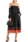 FENDI FENDI WOMAN COLOR-BLOCK WOOL AND SILK-BLEND MIDI SKIRT BLACK,3074457345618894739