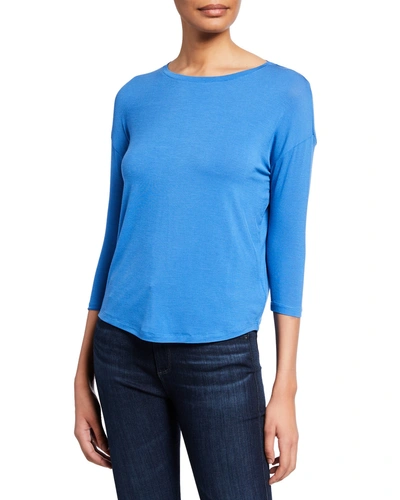 Majestic Soft Touch Easy Boat-neck 3/4-sleeve Tee In Ponza Blue