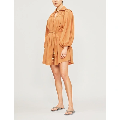 Lisa Marie Fernandez Puffed-sleeve Cotton Mini Dress In Orange
