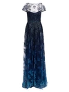 MARCHESA NOTTE Illusion Embroidered Floor-Length Gown