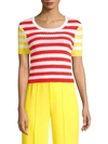 ALICE AND OLIVIA Ciara Mixed Stripe Short Sleeve Sweater