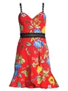 ALICE AND OLIVIA WOMEN'S KIRBY LACE-TRIMMED FLORAL FIT-AND-FLARE DRESS,0400010422873