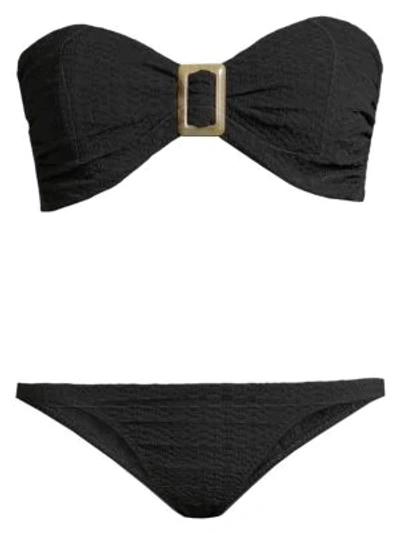 Lisa Marie Fernandez Buckle Bandeau Two-piece Bikini In Black Seer