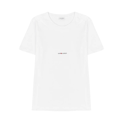 Saint Laurent Men White Crewneck T-shirt With Logo Lettering Detail On The Front In Cotton Man