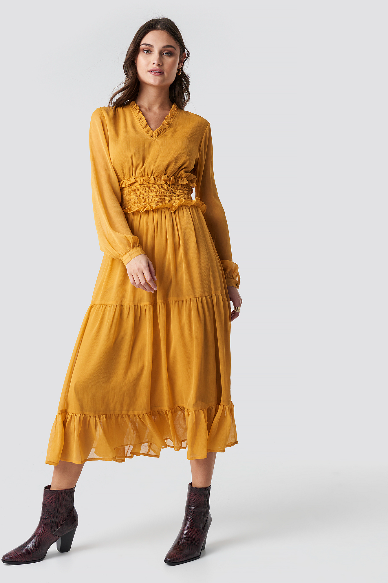mustard yellow flowy dress