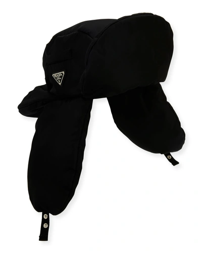 Prada Padded Nylon Trapper Hat In Black