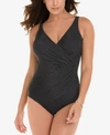 Miraclesuit Plus Size Oceanus Allover-slimming Tummy-control Dot-print One-piece Swimsuit Women's Swimsuit In Black And White