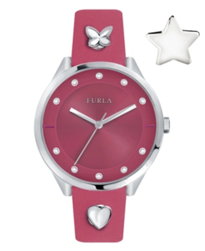 FURLA WOMEN'S PIN PINK DIAL CALFSKIN LEATHER WATCH