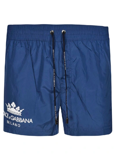 Dolce & Gabbana Crown Logo Swimming Trunks In Blue