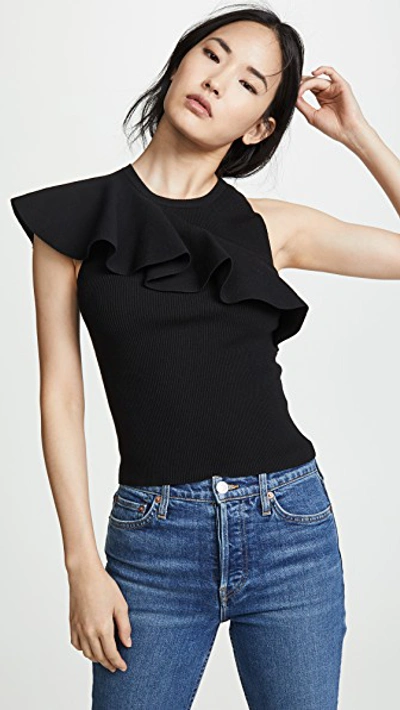 A.l.c Malia Diagonal-ruffle Jersey Top In Black