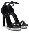 SAINT LAURENT HALL EMBELLISHED SATIN SANDALS,P00367006