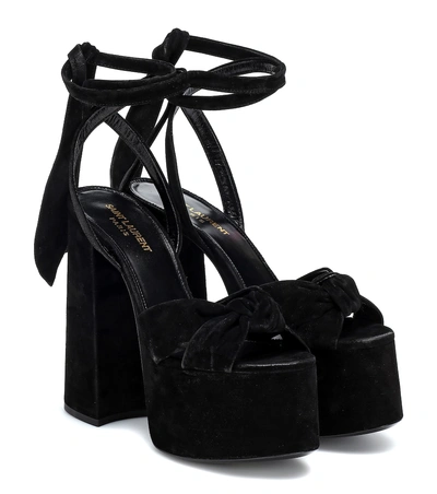 Saint Laurent Paige Suede Platform Sandals In Black