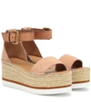 SEE BY CHLOÉ GLYN LEATHER PLATFORM ESPADRILLE SANDALS,P00358326