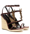Saint Laurent Logo-embellished Leather Espadrille Wedge Sandals In Brown