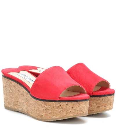 Jimmy Choo Deedee 80 Red Suede Sandal Wedges