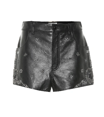 Saint Laurent High-waist Bandana-embroidered Leather Shorts In Black