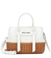 MIU MIU LEATHER AND WICKER SHOULDER BAG,P00366738